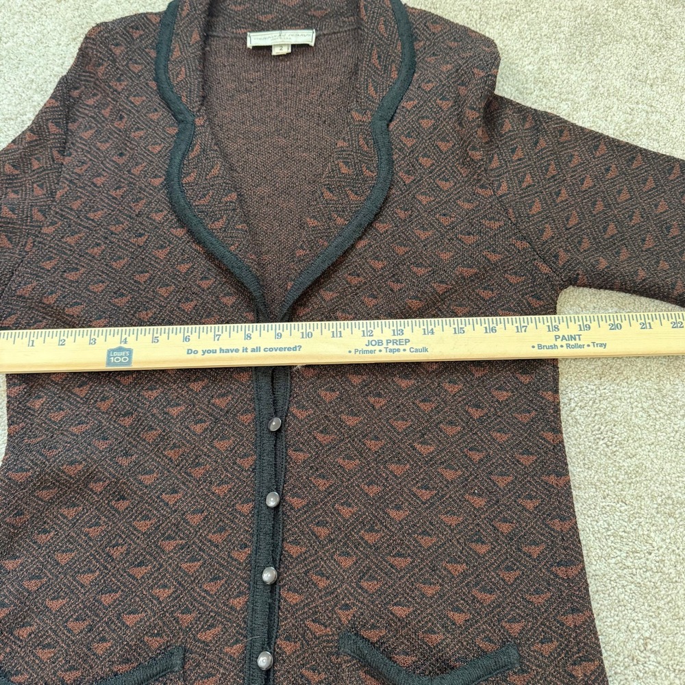 Vtg French Rags Brown Black Geometric Jacquard Rayon Knit Longline Cardigan Sz 2 - Picture 9 of 11